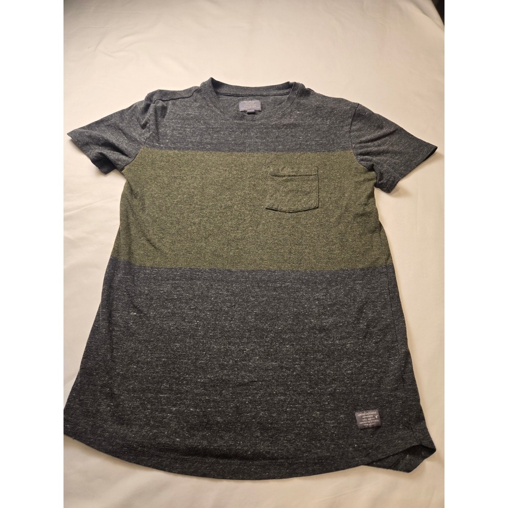 American Eagle Pocket T-Shirt Mens XS Grey Green Excellent Colorblock Tee